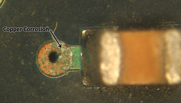 Corrosion on electronics caused by pollutants in the data center