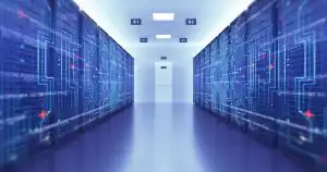 Server Racks In a Modern Data Center. Computer Racks All Around.