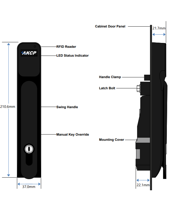 RFID Swing Handle Cabinet Lock technical drawing