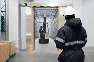 Staff worker control in freezing room or warehouse