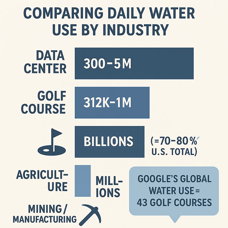 data center water use compared to other industries