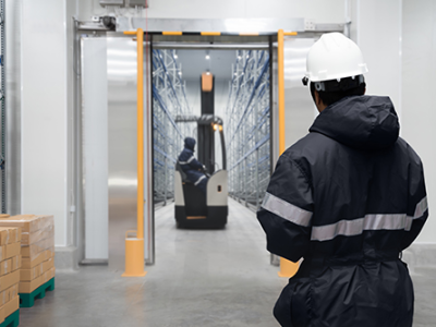 Staff worker control in freezing room or warehouse Staff worker control in freezing room or warehouse
